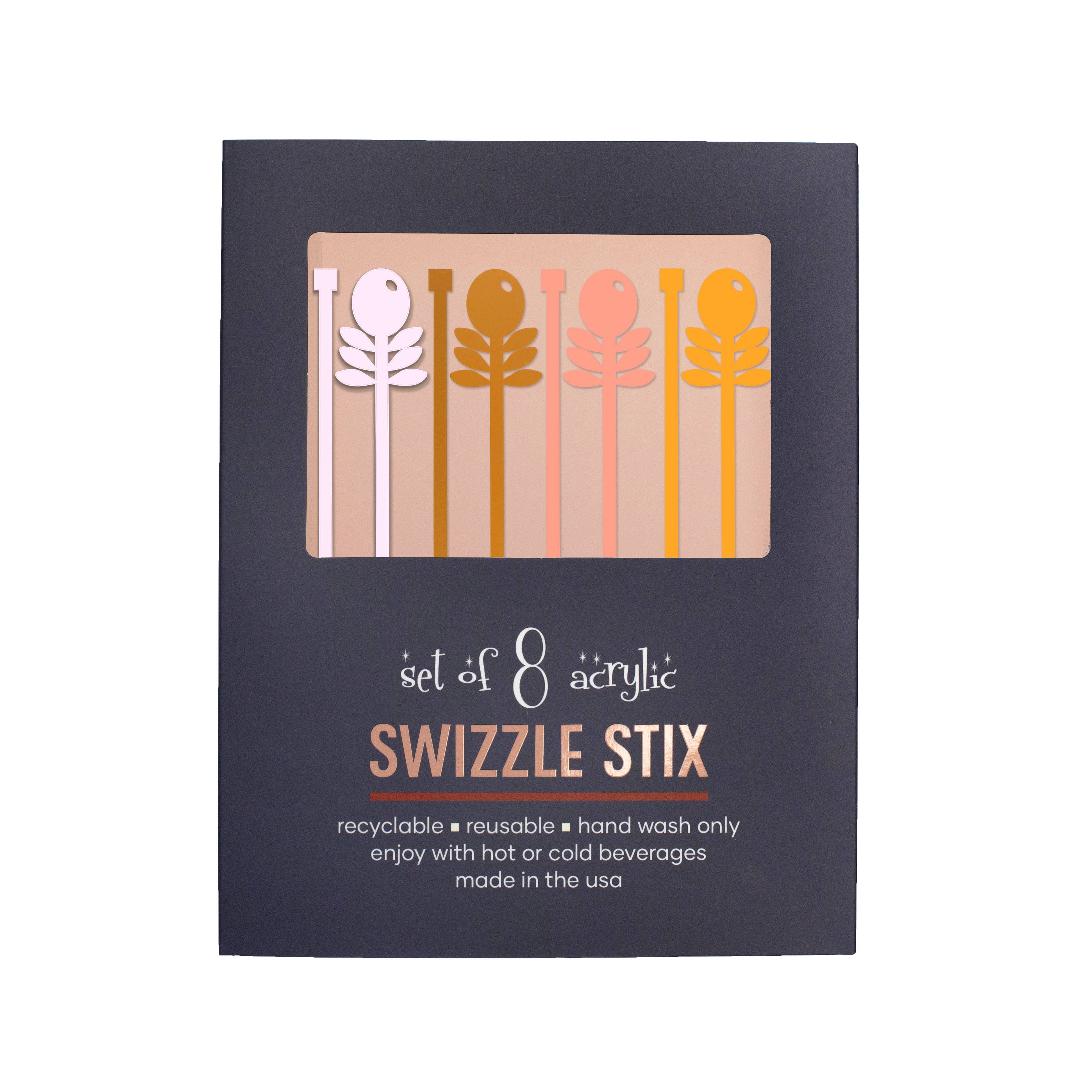 Mod Lounge Paper Company - Wholesale Drink Stirrer - Pink Flowers Mid Century Acrylic Drink Stirrer Swizzle Stix3