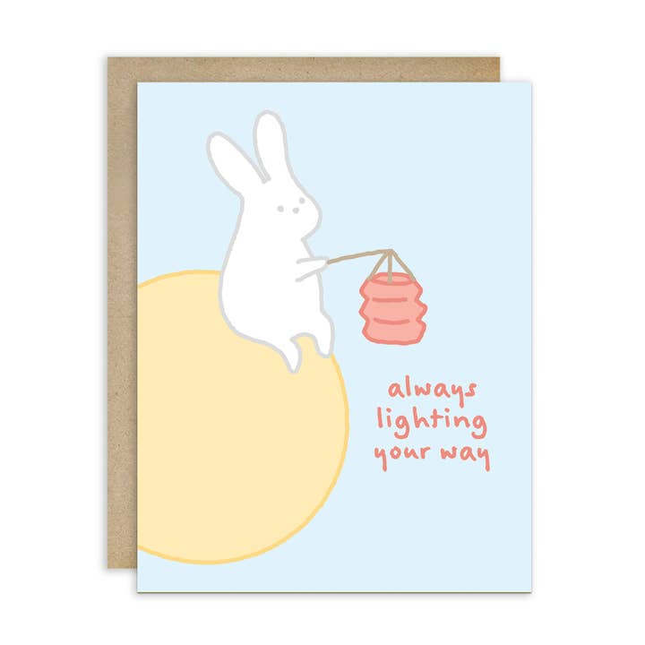 Carte du festival de la mi-automne pour éclairer votre chemin | Lanterne Lapin de Lune pour la vente par Cute Asian Cards