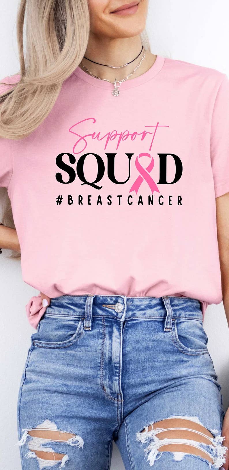VibeClothing - Wholesale Screen Printed T-Shirt - Women's - Support Squad Breast Cancer T-Shirt