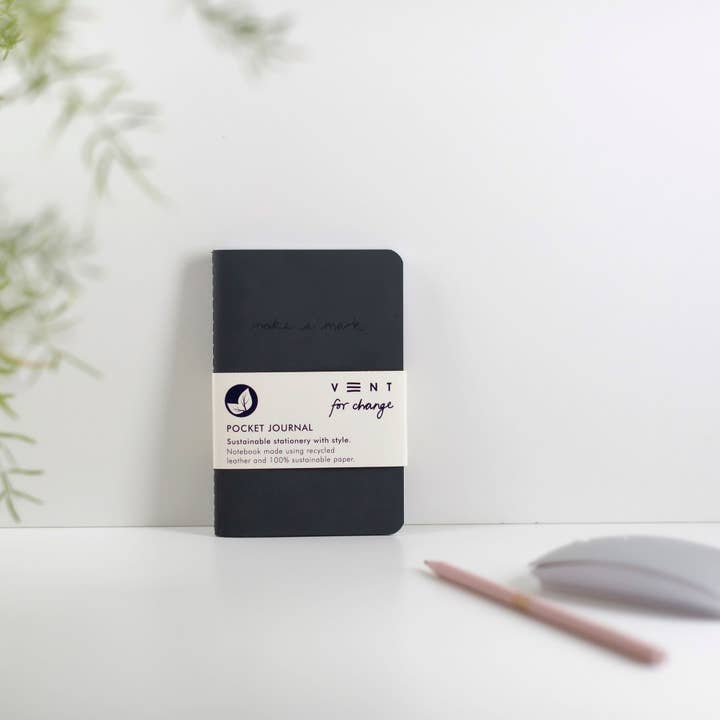Recycled Leather & Paper A6 Notebook Journal - Charcoal for wholesale by VENT for Change USA