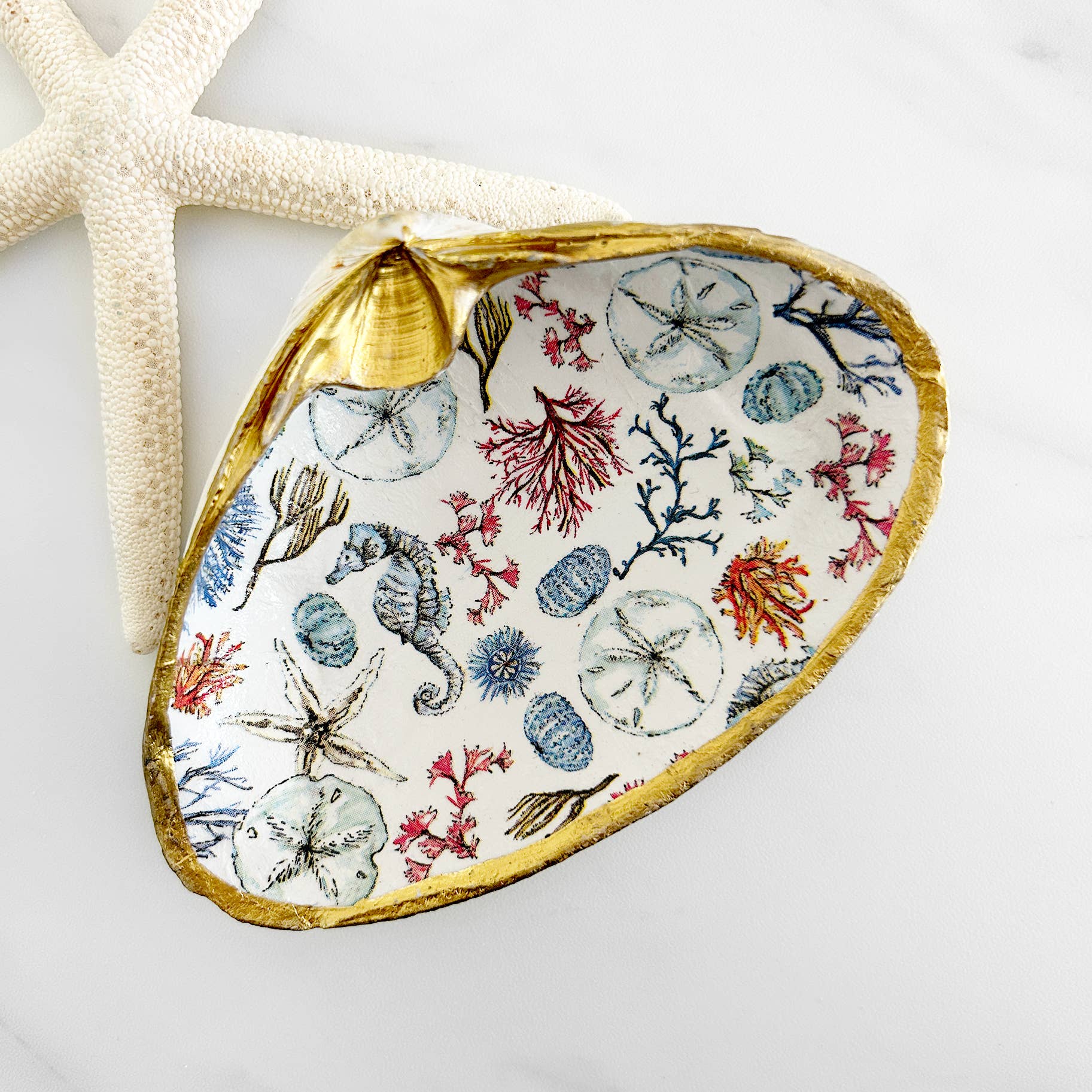 Adori Designs - Wholesale Jewelry Dish - Under the Sea Decoupage Clam Shell Trinket Dish