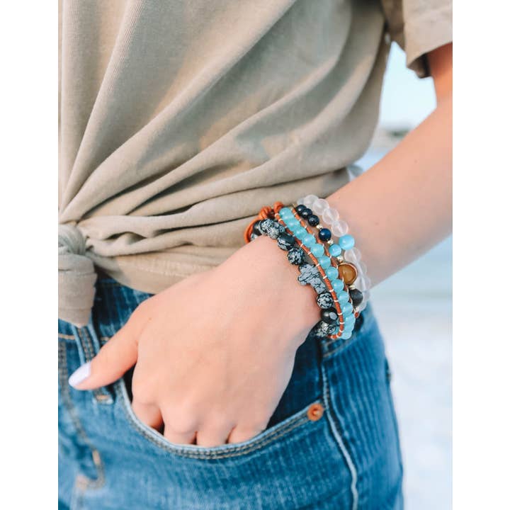 Elevated Faith - Wholesale Beaded Bracelet - Obsidian Cross Beaded Bracelet in Natural Stone