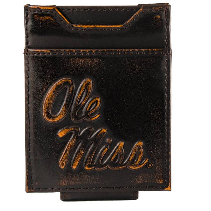 Ole Miss Rebels Burnished Leather Magnetic Front Pocket Wallet for wholesale by Zep-Pro