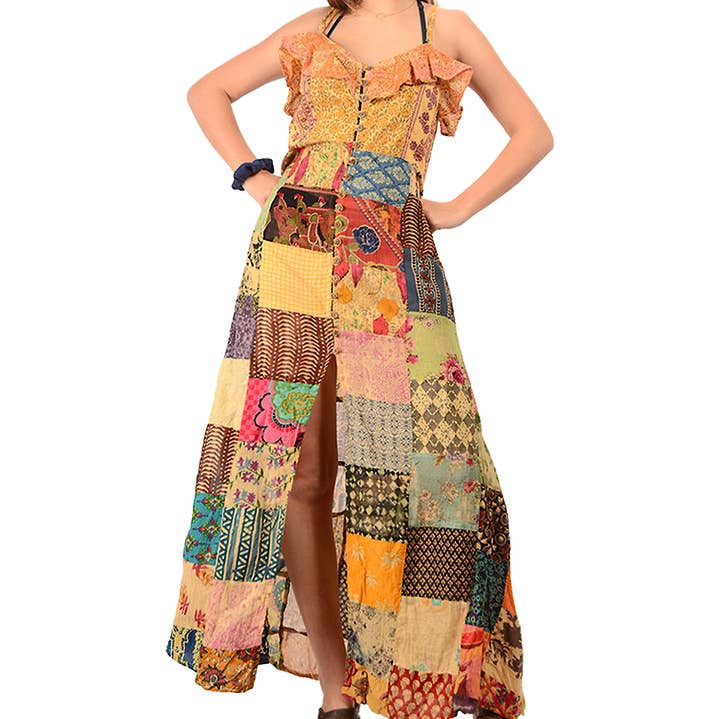 Gypsy Rose - Wholesale Dress - Women's - Little Wing Patchwork Printed Button-Up Sundress0