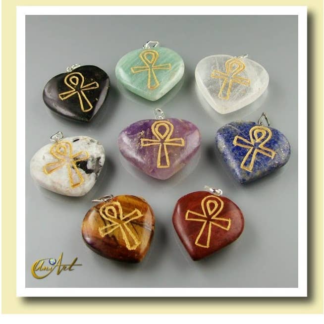 Ankh (Egyptian Cross) - Engraved Heart Pendant for wholesale by UniArt