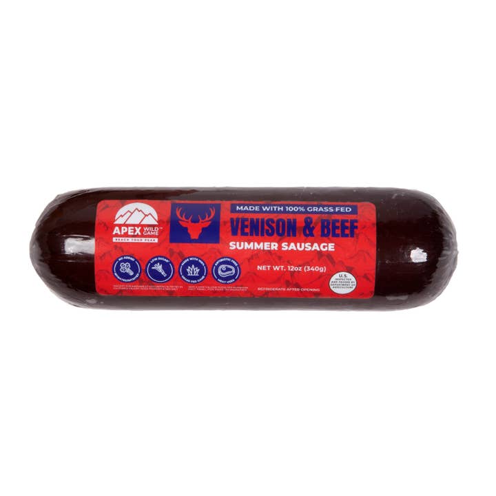 Farmers' Market Foods - Wholesale Sausage - Venison + Grass Fed Beef Summer Sausage 12oz