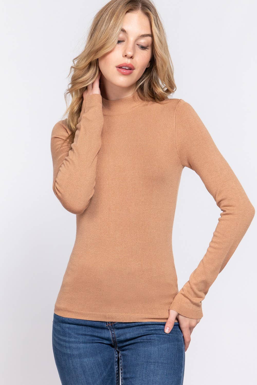 Active Basic | Active USA - Venta al por mayor Jersey de punto - Mujer - Suéter básico de manga larga con cuello simulado41