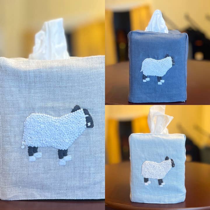 Näsduksfodral, "Får", handbroderat linne för wholesale av Wooven