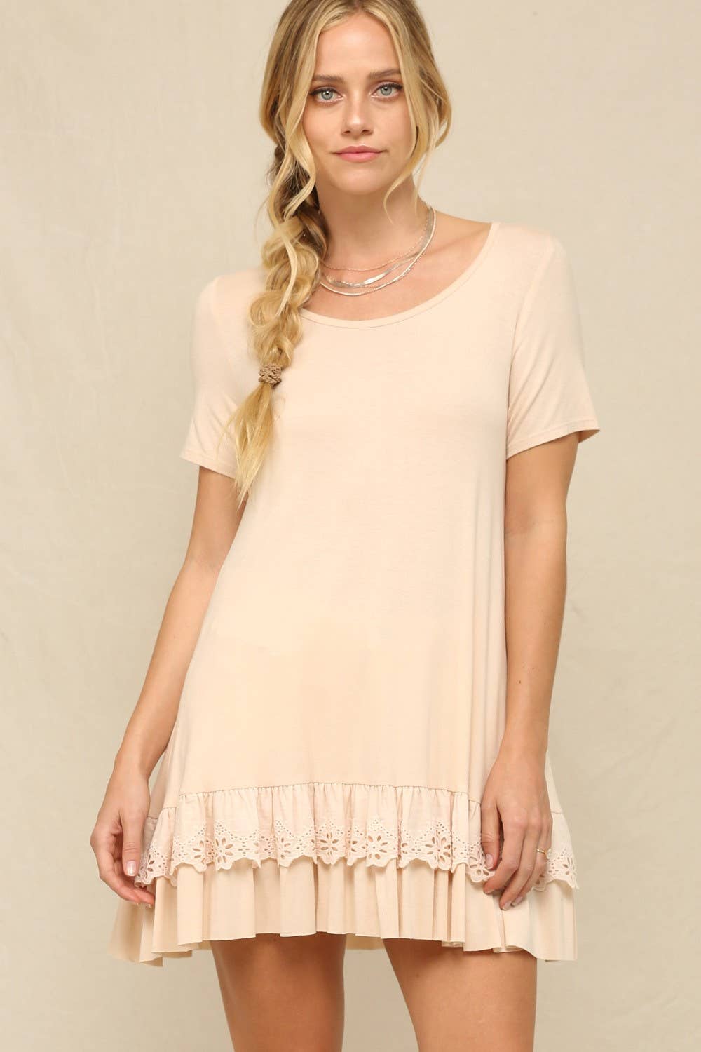KyeMi - Wholesale Tunic - Women's - A Shirred Scallop Lace Hem Tunic Top7