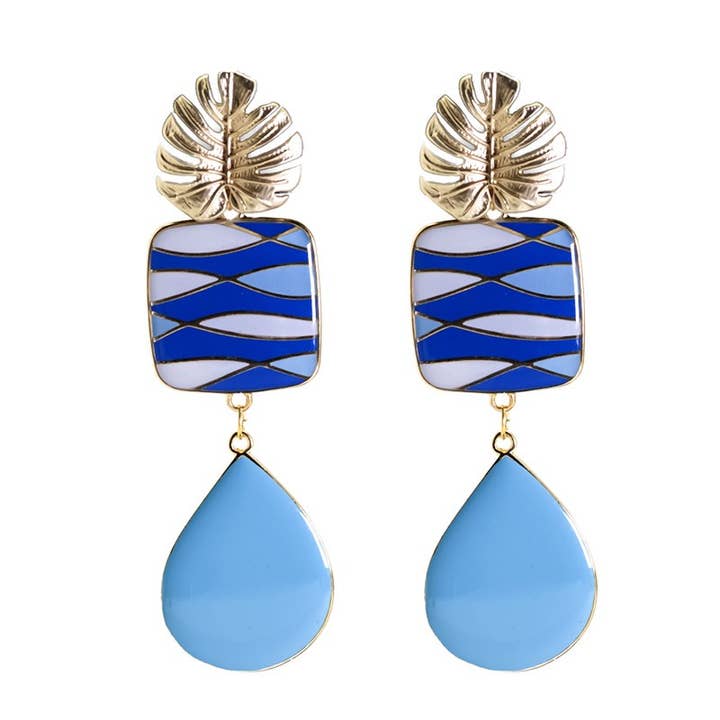 Monstera Blue Ocean Ohrringe für den Großhandel von Las Joyas de Amanda