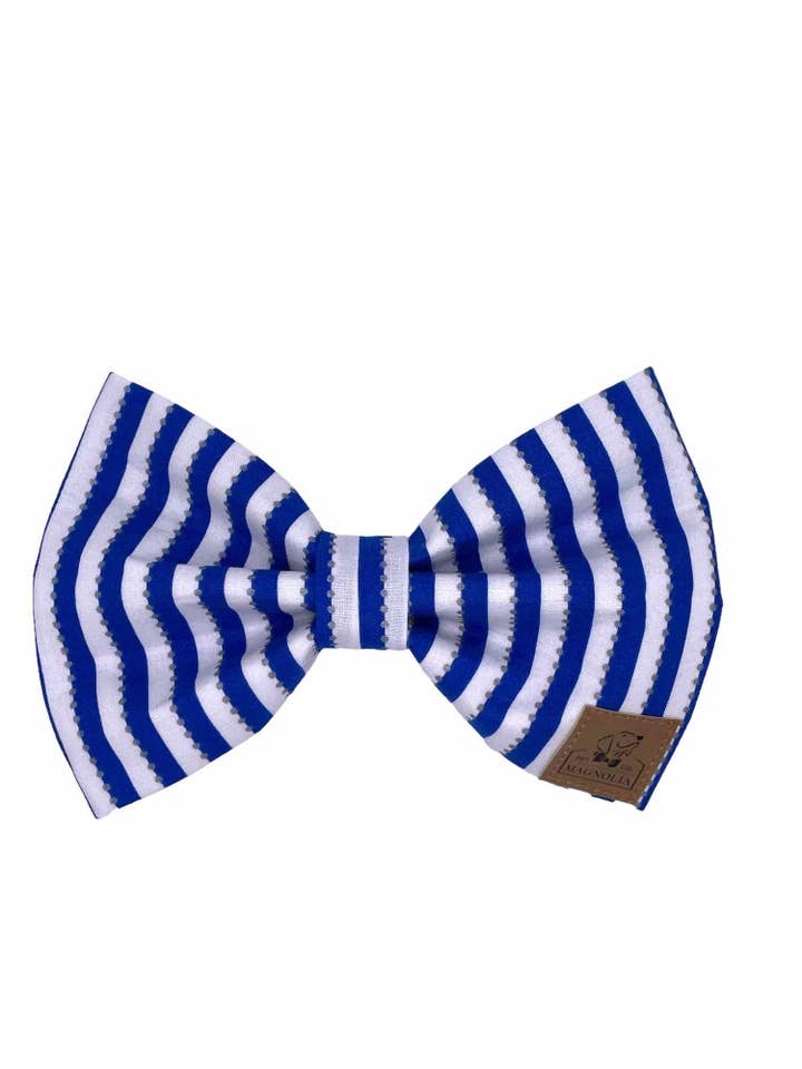 Sapphire Blue and White Stripe BowTie for wholesale by The Magnolia Pet Co.