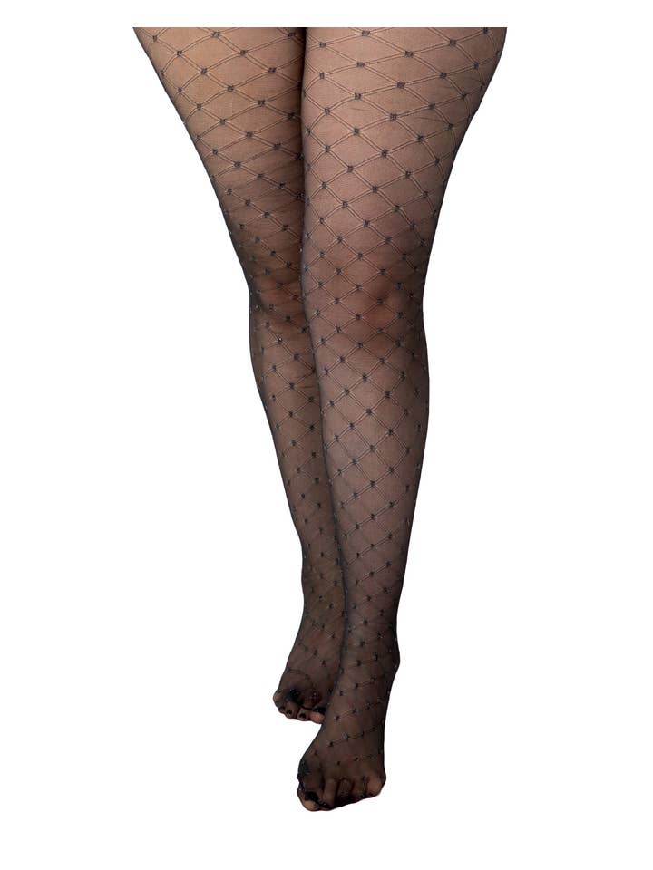 Pamela Mann - Wholesale Tights - Women's - Criss-Cross Glitter Spot Curvy Super Stretch Tights