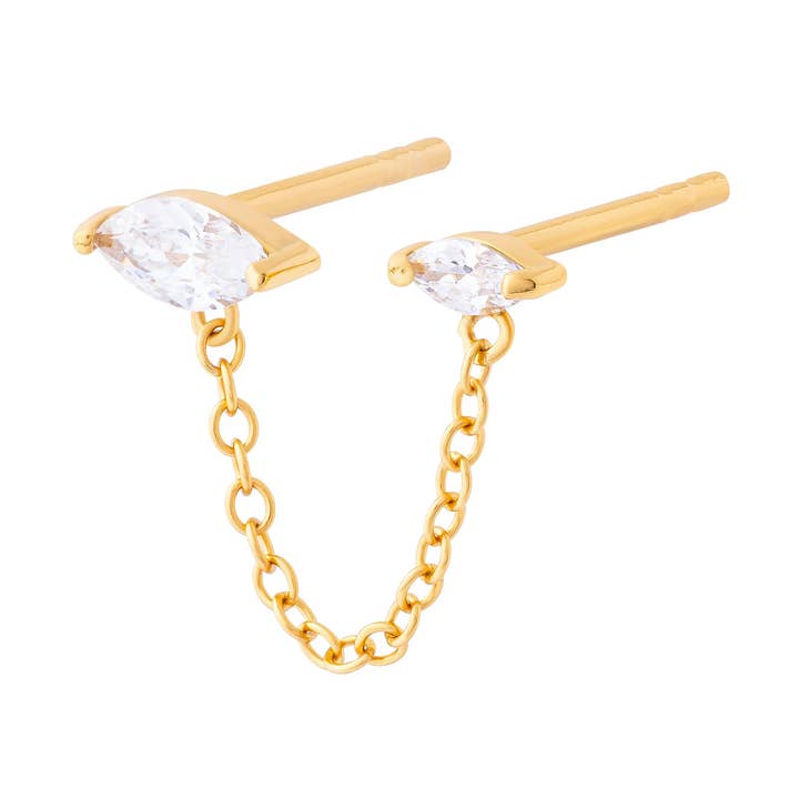 Orecchino a bottone a doppia catena Marquise in oro per la vendita all'ingrosso da parte di Cartilage Cartel Ltd