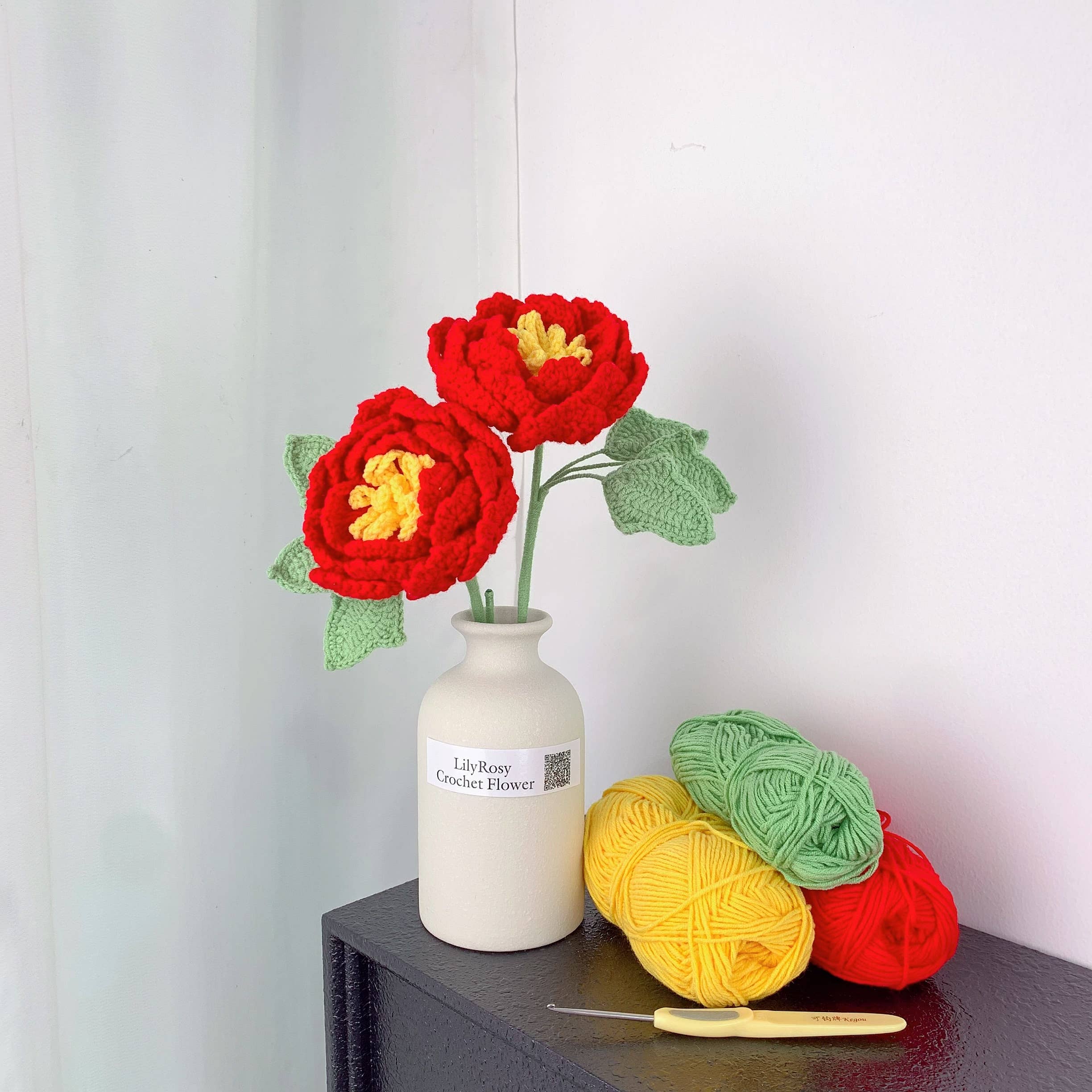 Lilyrosy（Duty free) - Wholesale Artificial Flowers - Crochet Peony Flowers gift, Handmade Gift for her, Homedecor3
