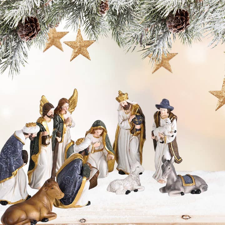 Dicksons - Wholesale Nativity Scene Decor - Nativity 11 Piece 5H White Gold Color2