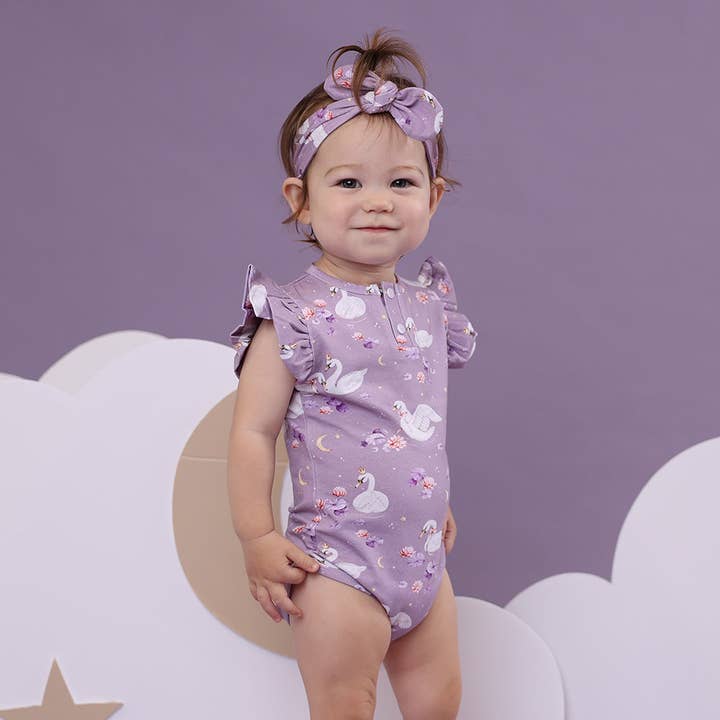 Snuggle Hunny - Wholesale Bodysuit (Non-Footed) - Baby - Swan Lake Short Sleeve Organic Bodysuit with Frill