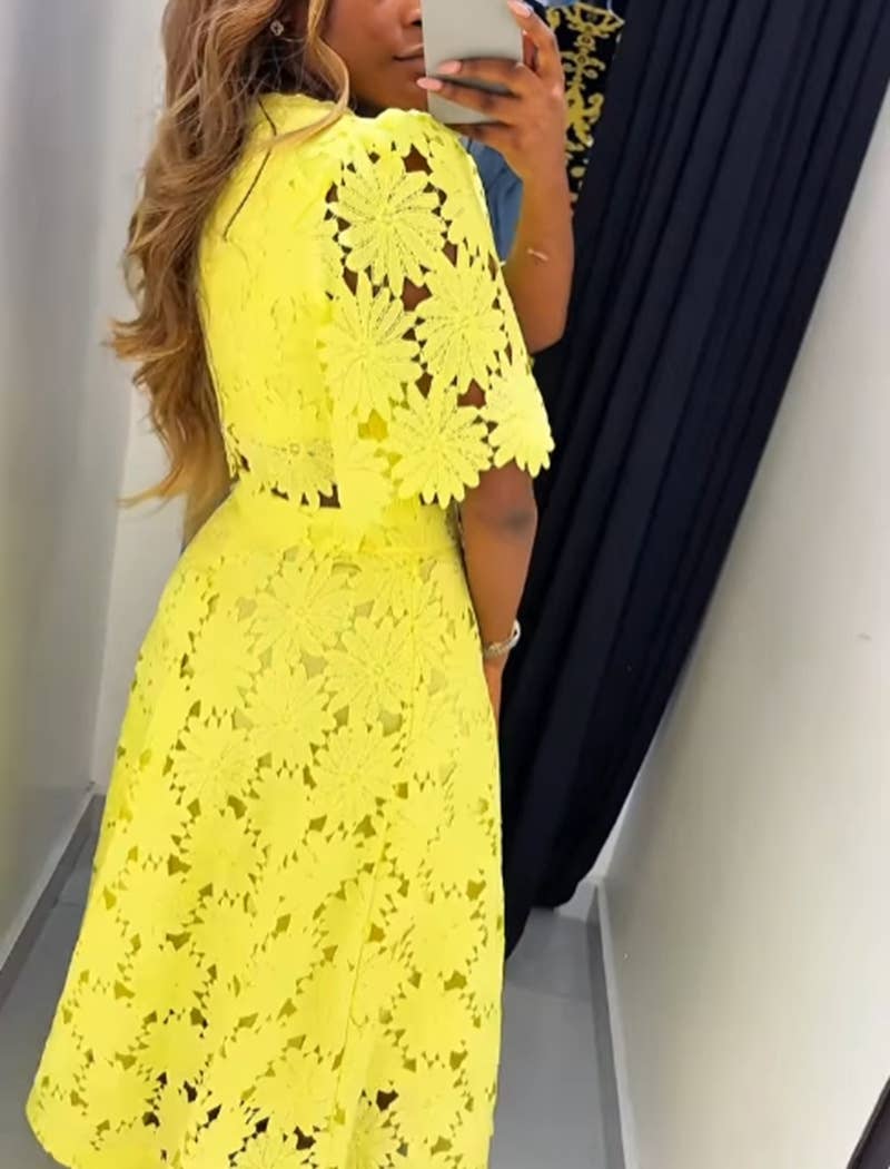 EmberLoom - Wholesale Top & Skirt Set - Women's - Floral Cut-Out Top and Midi Skirt Ensemble1