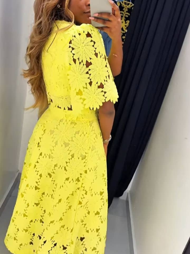 EmberLoom - Wholesale Top & Skirt Set - Women's - Floral Cut-Out Top and Midi Skirt Ensemble1