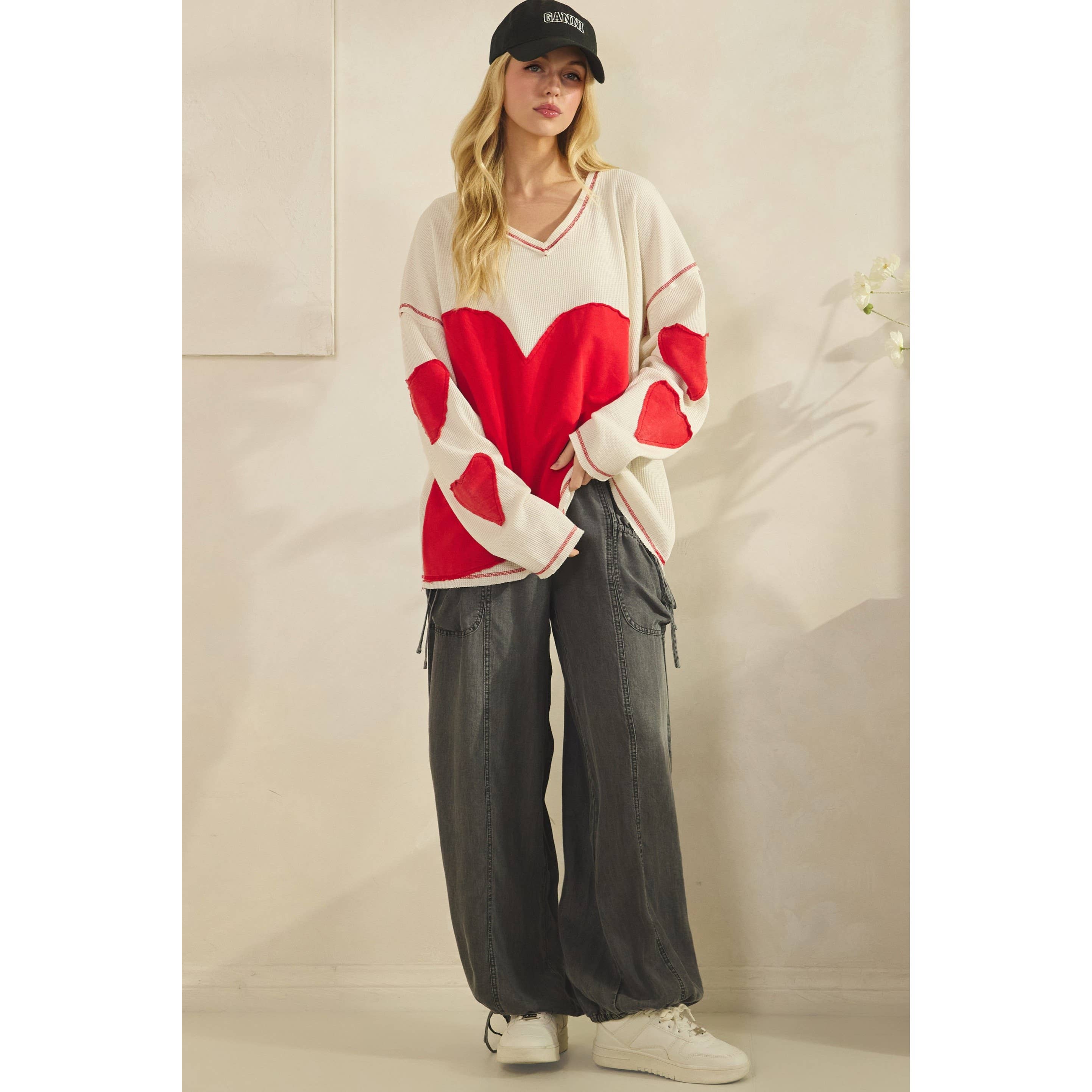 Blanc cassé PULL PATCH CŒUR GAUFRE (ST8292) en vente sur Faire6