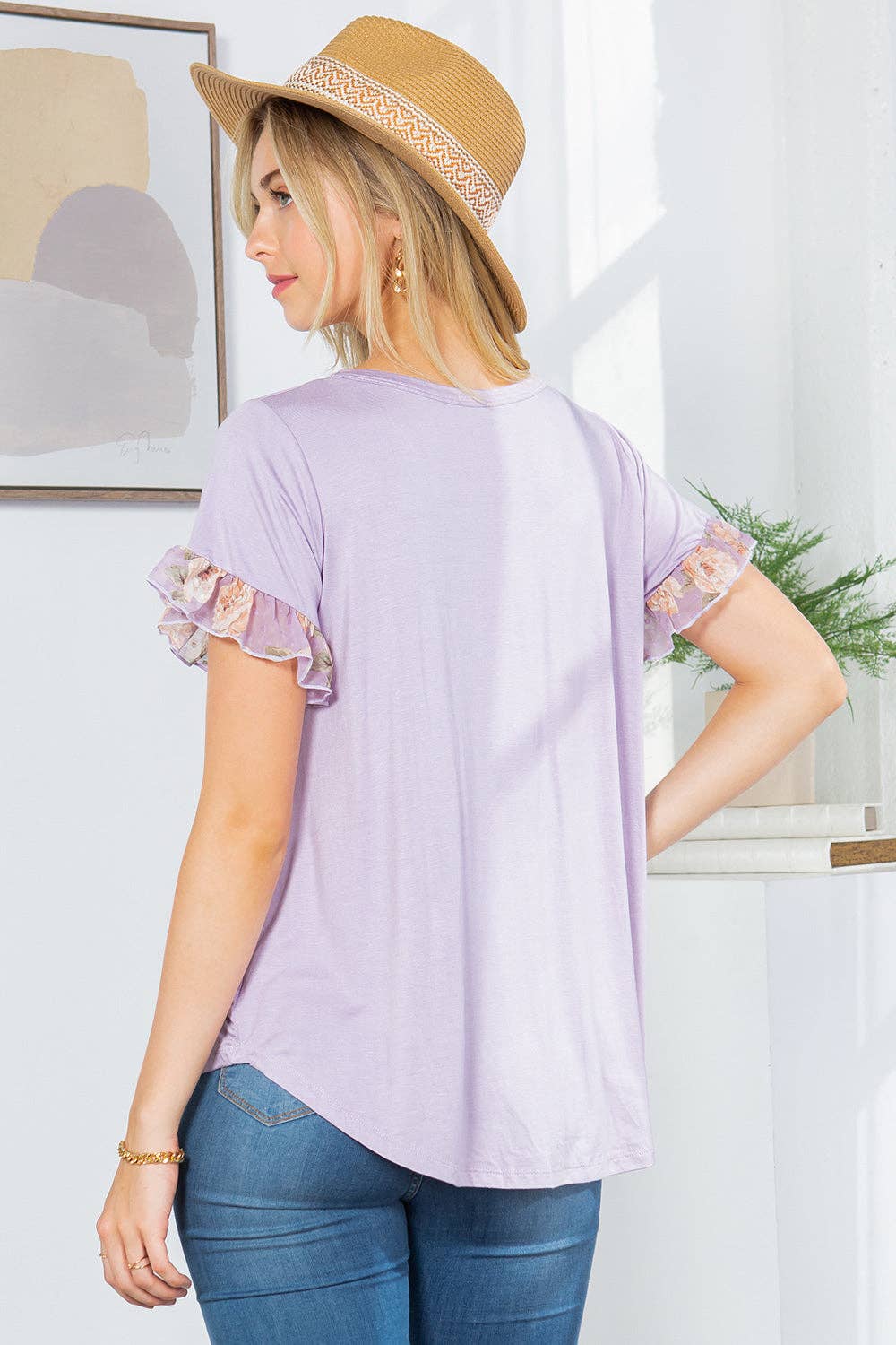 Orange Farm Clothing - Wholesale Tunic - Women's - Ruffle Sleeve Contrast V Neck -2 Colors8