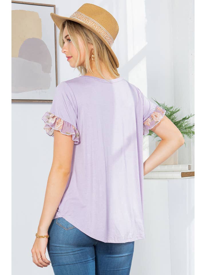 Orange Farm Clothing - Vendita all'ingrosso Tunica - Donna - Manica con volant e scollo a V a contrasto -2 colori8