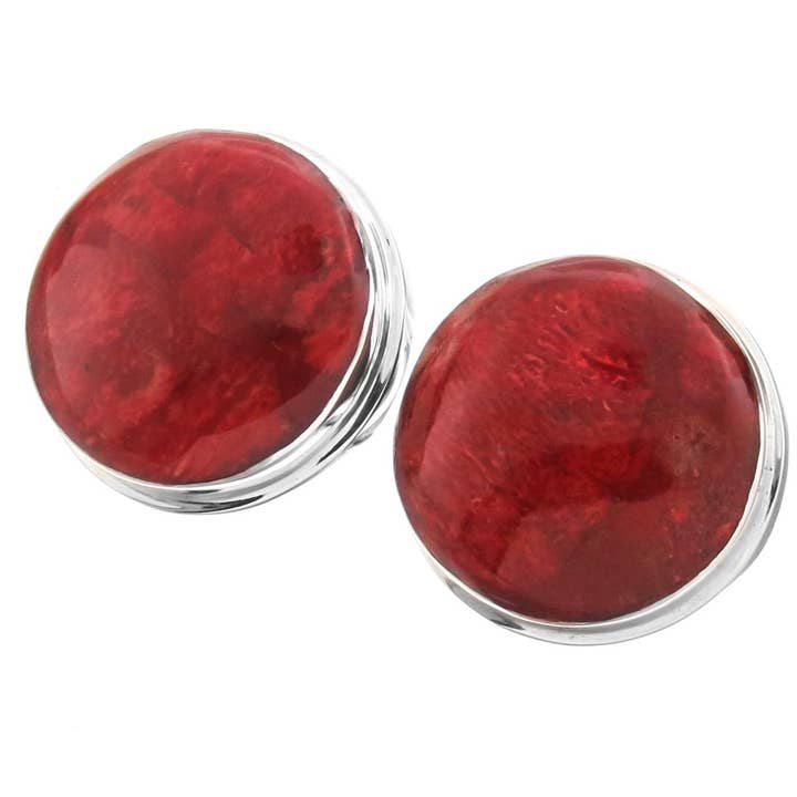 925 sterling silver genuine red sponge coral sterling clip-on earrings, 3/4" for wholesale by FifiRose