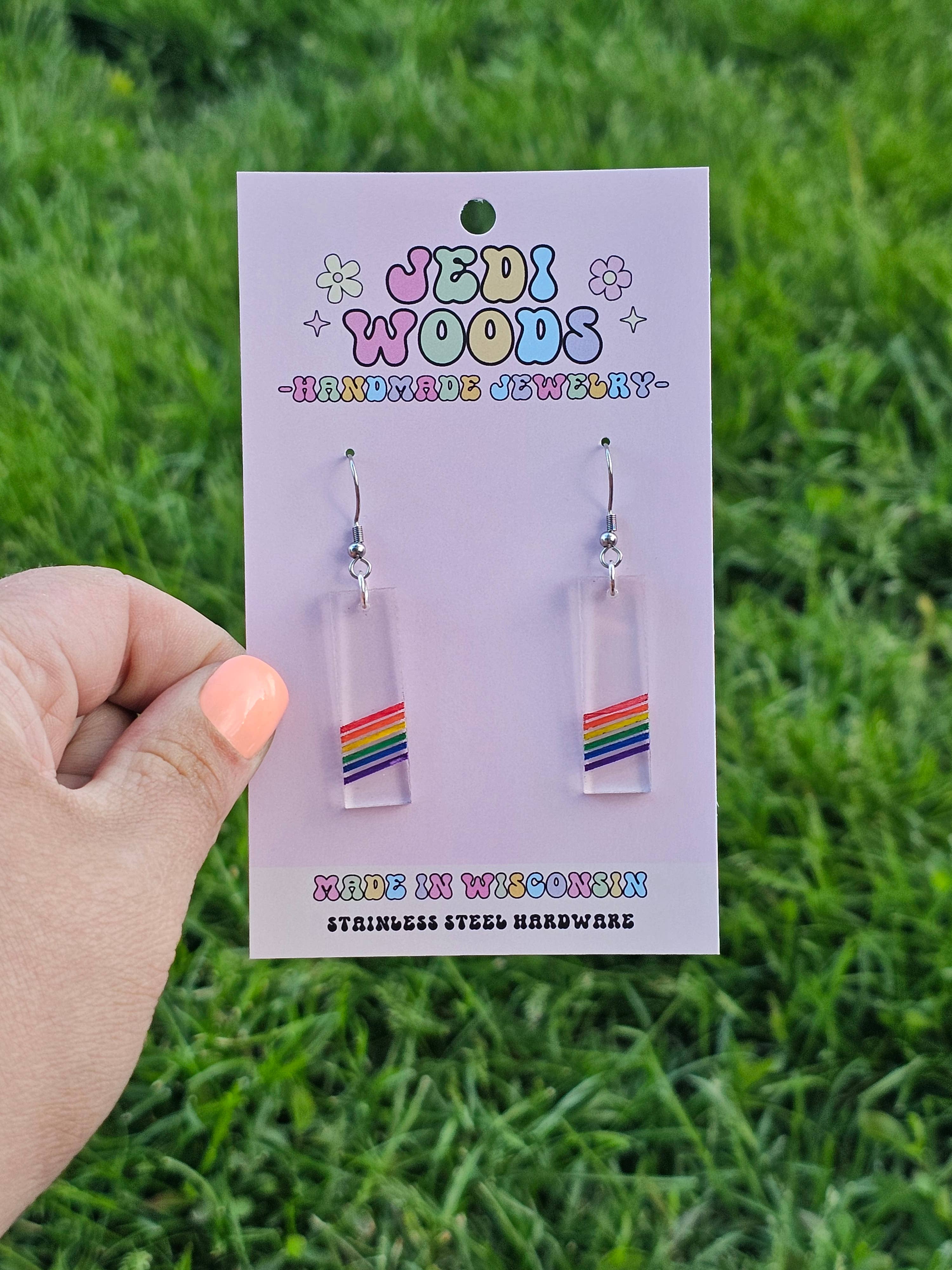 Jedi Woods LLC - Wholesale Dangle Earrings - Subtle Rainbow Pride Bar Earrings6
