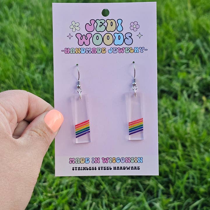 Jedi Woods LLC - Wholesale Dangle Earrings - Subtle Rainbow Pride Bar Earrings6