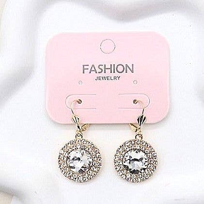 12pk Halo Rhinestone Circle Dangle Fishhook Earrings for wholesale by Diacly