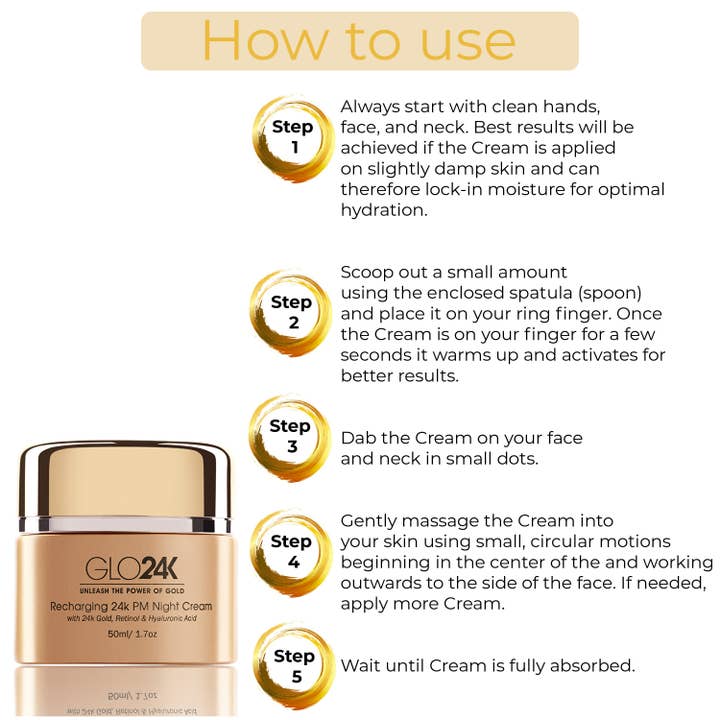 GLO24K - Wholesale Night Cream - Recharging 24k PM Night Cream with 24k Gold & Retinol