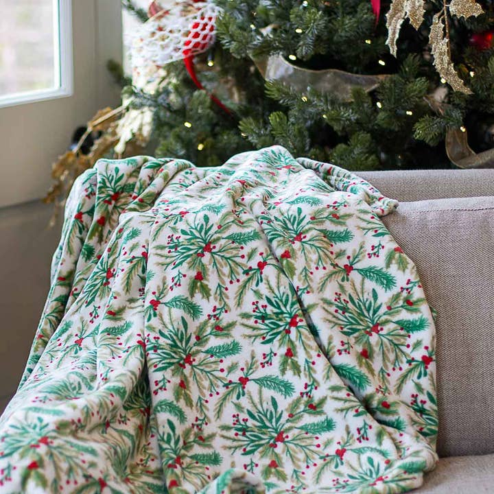 The Royal Standard - Wholesale Throw Blanket - Holly Jolly Throw Green/Red/White 50x60