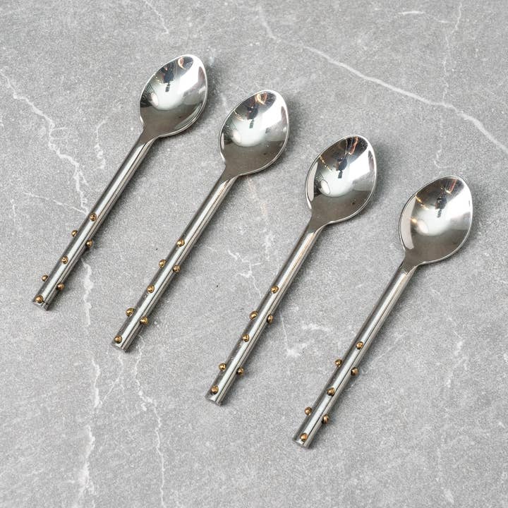 SS & Gold Dot Spoons-Piece Set for wholesale by India Handicrafts Inc