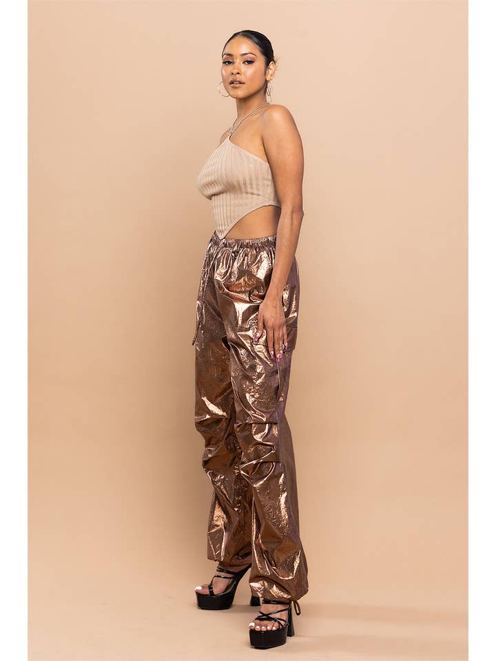 No Vacancy - Wholesale Pants - Women's - Metallic low waist cargo parachute pants1