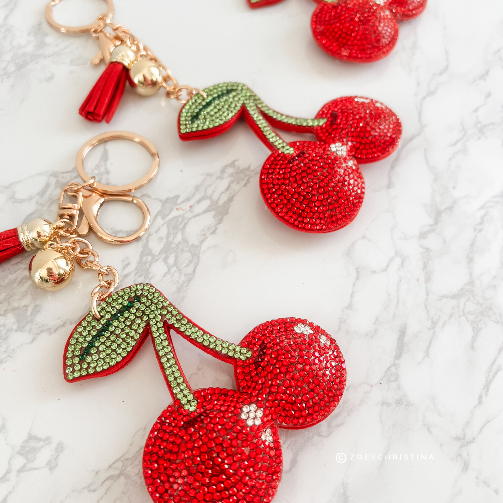 Zoey Christina - Wholesale Keychain - Unisex - Rhinestone Cherry Keychain – Sparkly Fruit Accessory for Bag1