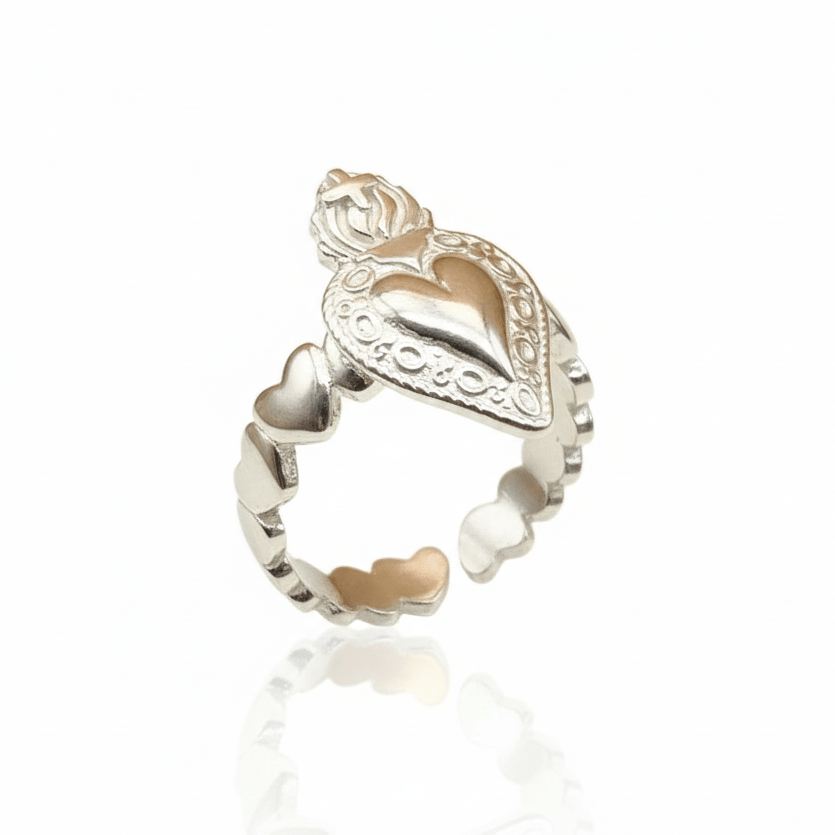 Guadalupe Gifts - Wholesale Band/Stacked Ring - Silver Adjustable Sacred Heart Ring0