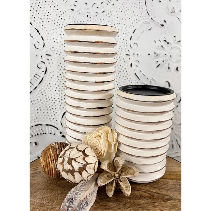 Wholesale Home Decor - Wholesale Candle Holder - Mangowood Distressed White Candle Holders 4x6in
