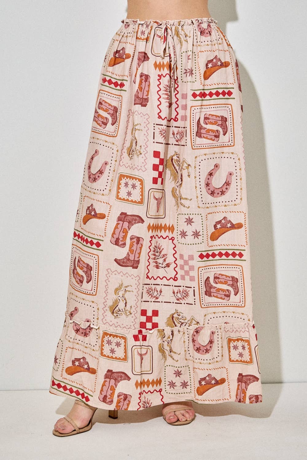 TAUPE MULTI WESTERN MAXI SKIRT for wholesale on Faire0