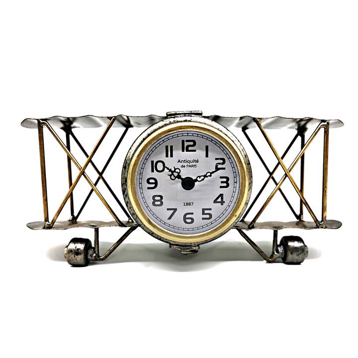 Vintage Airplane Metal Table Clock for wholesale by Peterson Housewares & Artwares