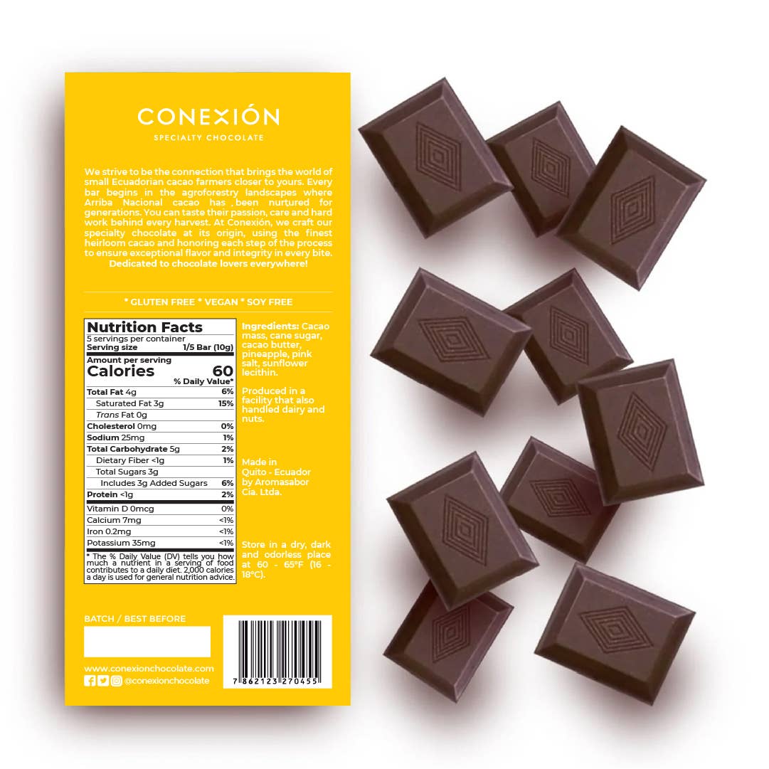 Conexión Chocolate - Vente Barre chocolatée - Ananas et sel rose 70 % 2