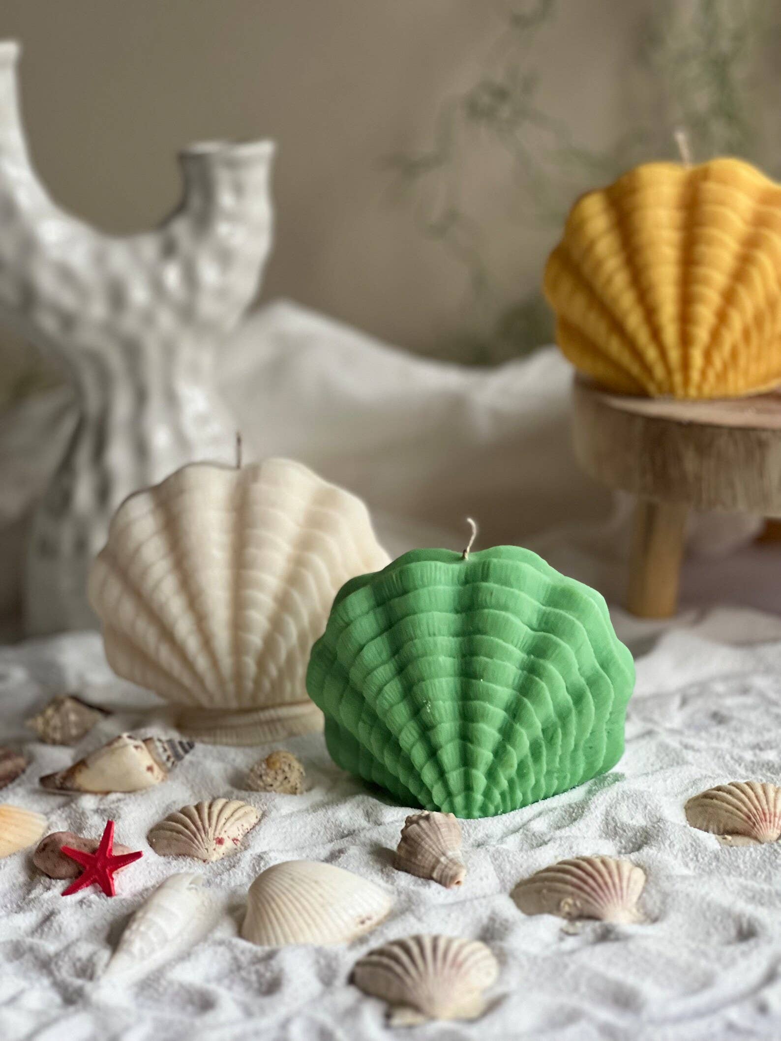 Maison Bohiti – Engroshandel Gavelys – Store Sea Shell-stearinlys Søjlelys Sommerlys Sojavoks1