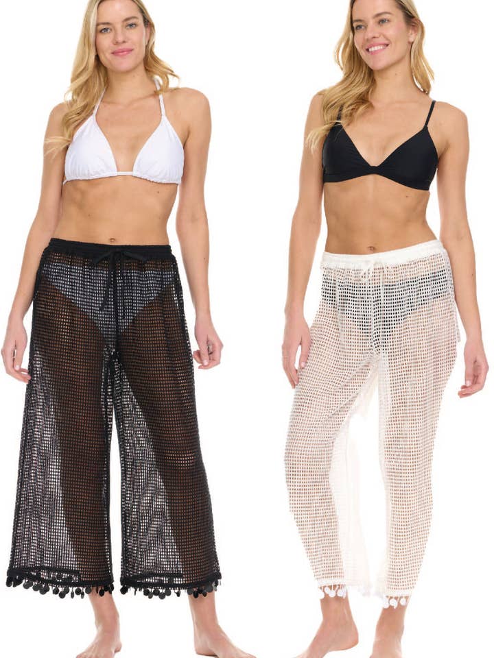 Vierkante Mesh Verkorte Pull-On Broek Met Pailletten Cover-Up voor wholesale door Aruba Blue