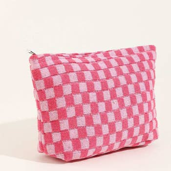 New Plaid Cosmetic Bag PU Pillow Makeup Pouch Women's Large