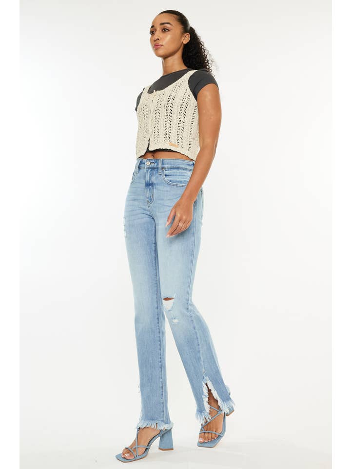 LIGHT OPEN PACK HIGH RISE LEG DISTRESS BOOTCUT JEANS-KC9349L for wholesale on Faire2