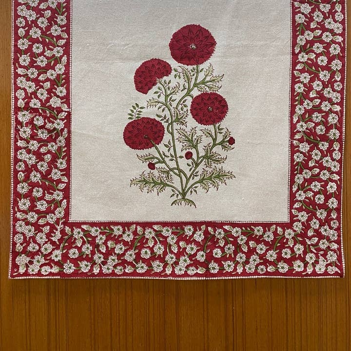 Falun Red Indian Hand Block Print Table Runner for wholesale by Fabricrush