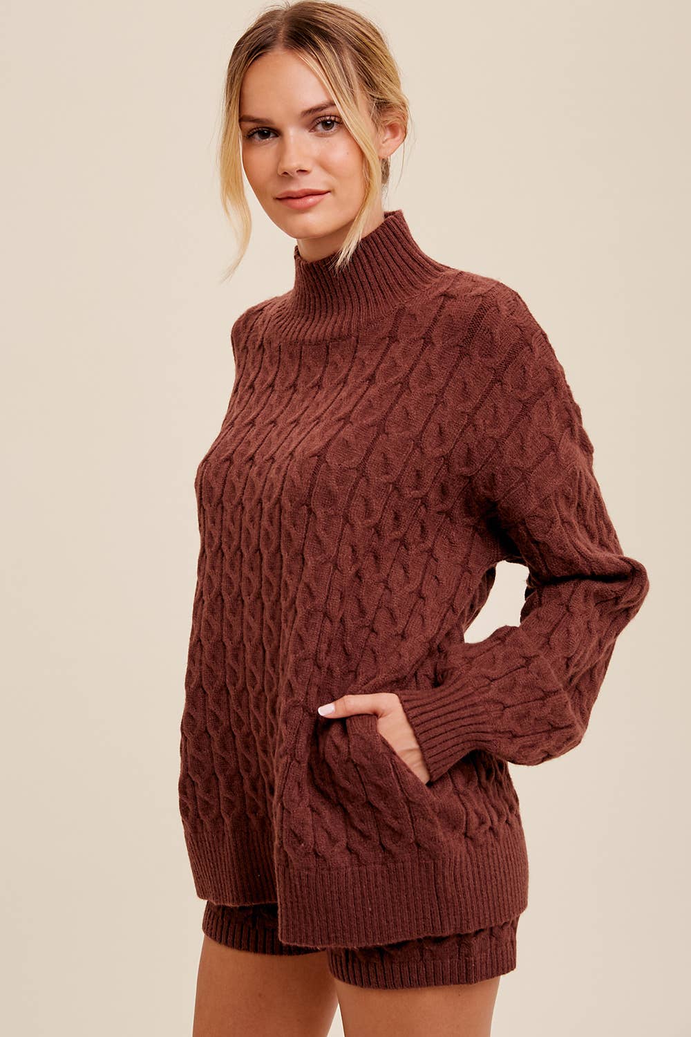 Listicle - Wholesale Lounge Set - Women's - Cable Knit Mock Neck Sweater Set LWSET0136