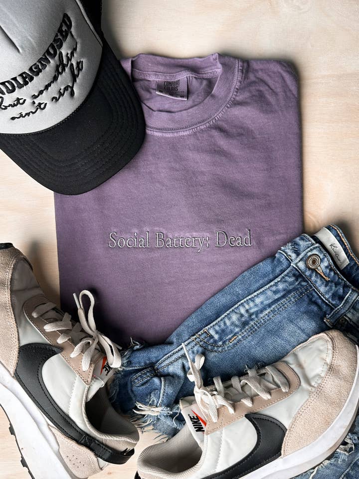 Social Battery Dead Sarcastic Graphic Tee for wholesale by D&E Tees