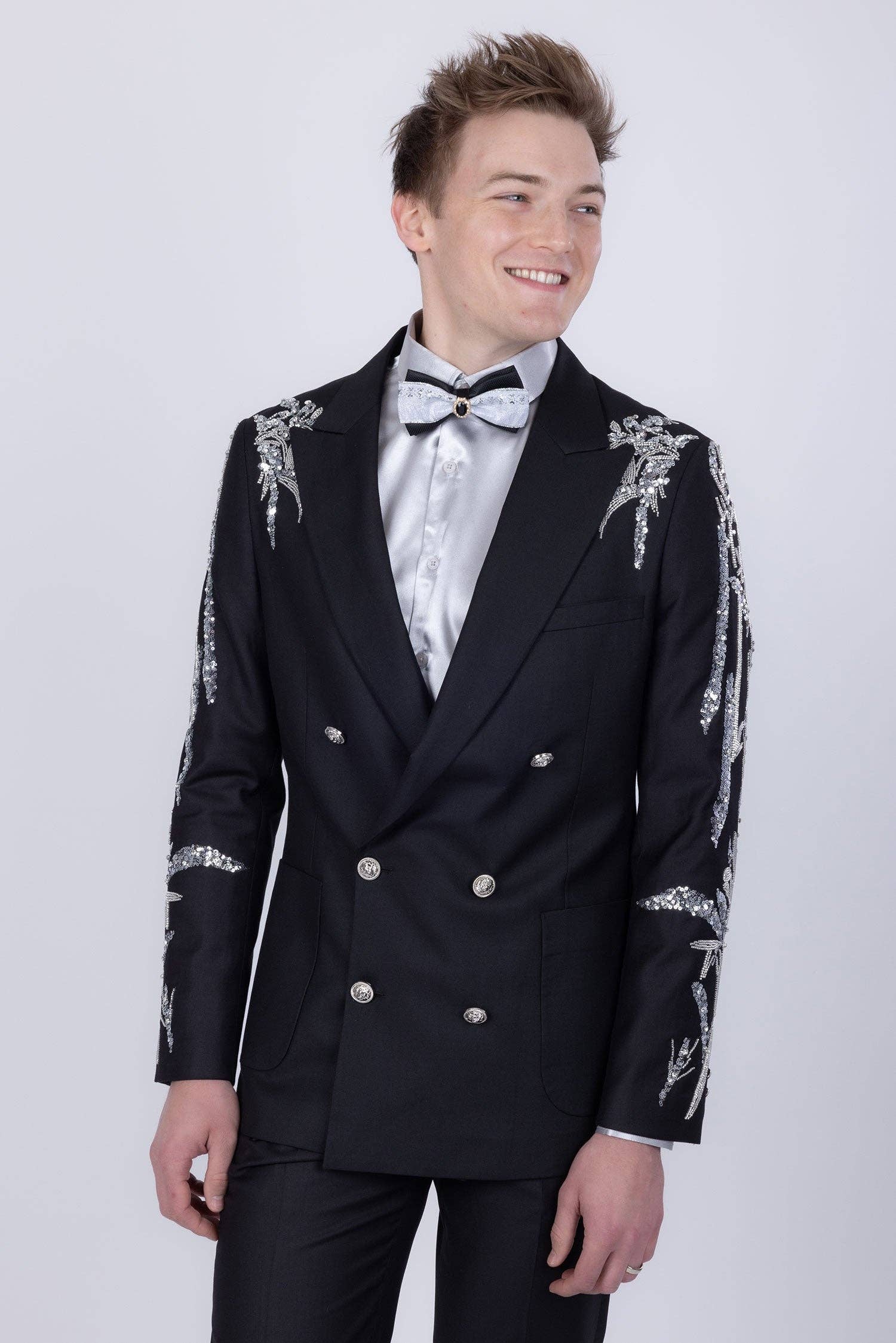 BARABAS - Wholesale Suit Set - Men's - Men's Sequins Double-Breasted Peak Lapel Suit 5SU3711