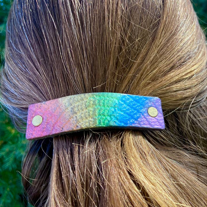 PlatypusMax - Wholesale Barrette - Women's - Rainbow Pride Textured Leather Hair Barrette