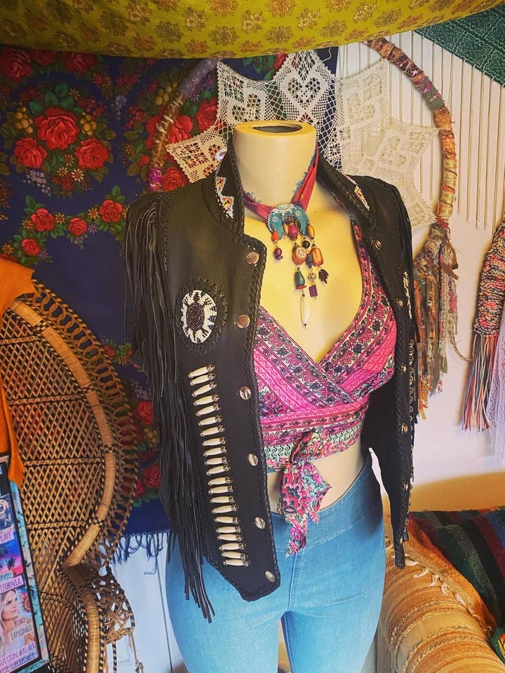 Festival Fringe Leather Vest - Tribal Bohemian Style for wholesale by Sea Gypsy Designs