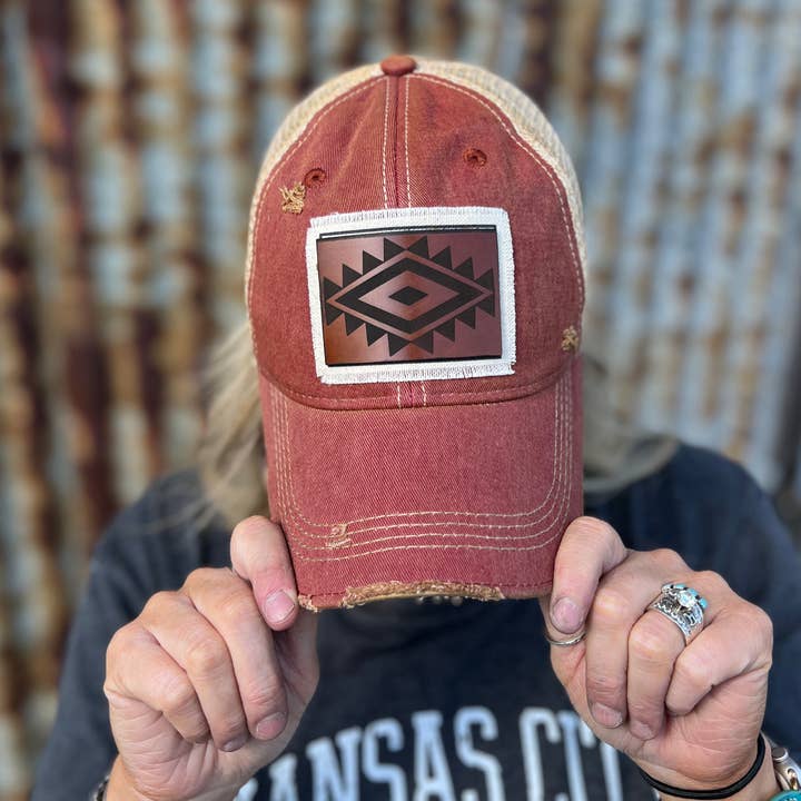 Large Aztec Vintage Washed Red Baseball Cap for wholesale by RiOak Design & Hat Co.